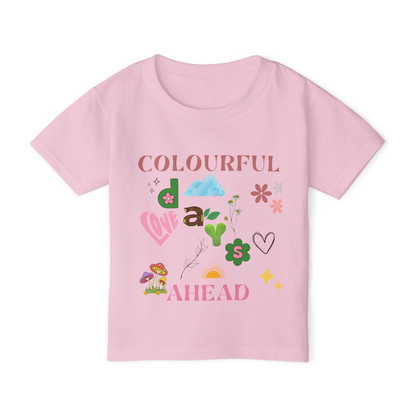 Toddler T-shirt, Playful Bright Sun Heart Mushroom Grass Stick, Colorful Kids Tee, Fun Baby Shirt, Happy Child Clothing, Cute Preschool Top