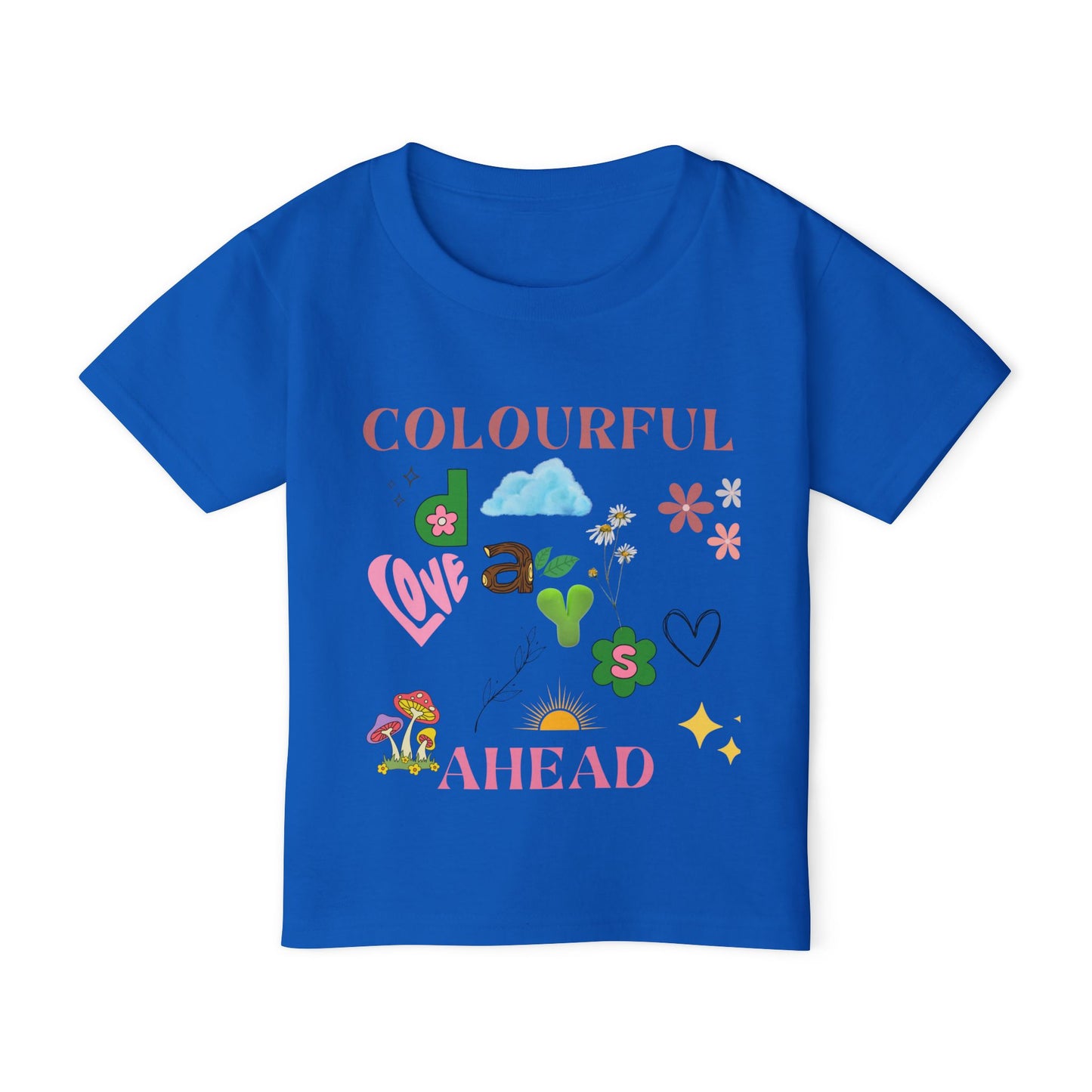 Toddler T-shirt, Playful Bright Sun Heart Mushroom Grass Stick, Colorful Kids Tee, Fun Baby Shirt, Happy Child Clothing, Cute Preschool Top
