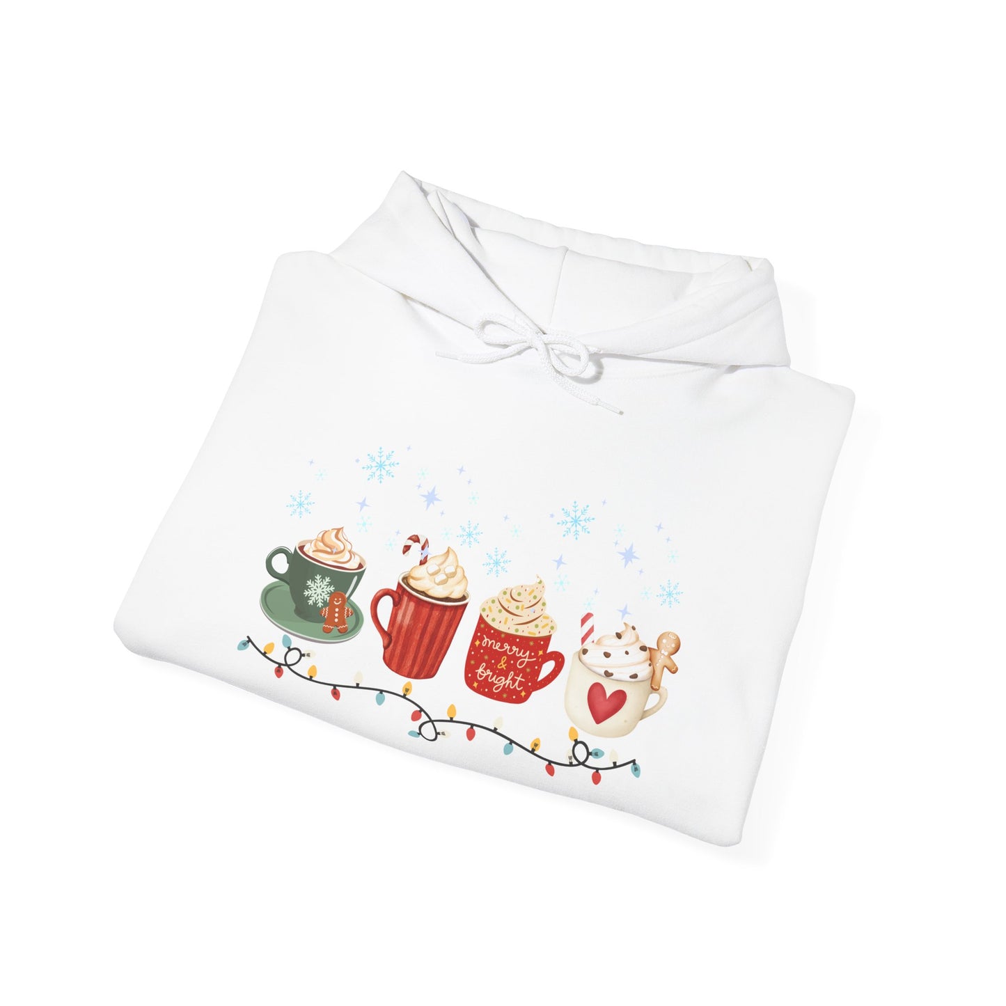 Christmas Snow Lights Hoodie, Festive Winter Holiday Sweatshirt, Xmas Mug Design, Cute Unisex Pullover, Cozy Christmas Jumper, Snowflake