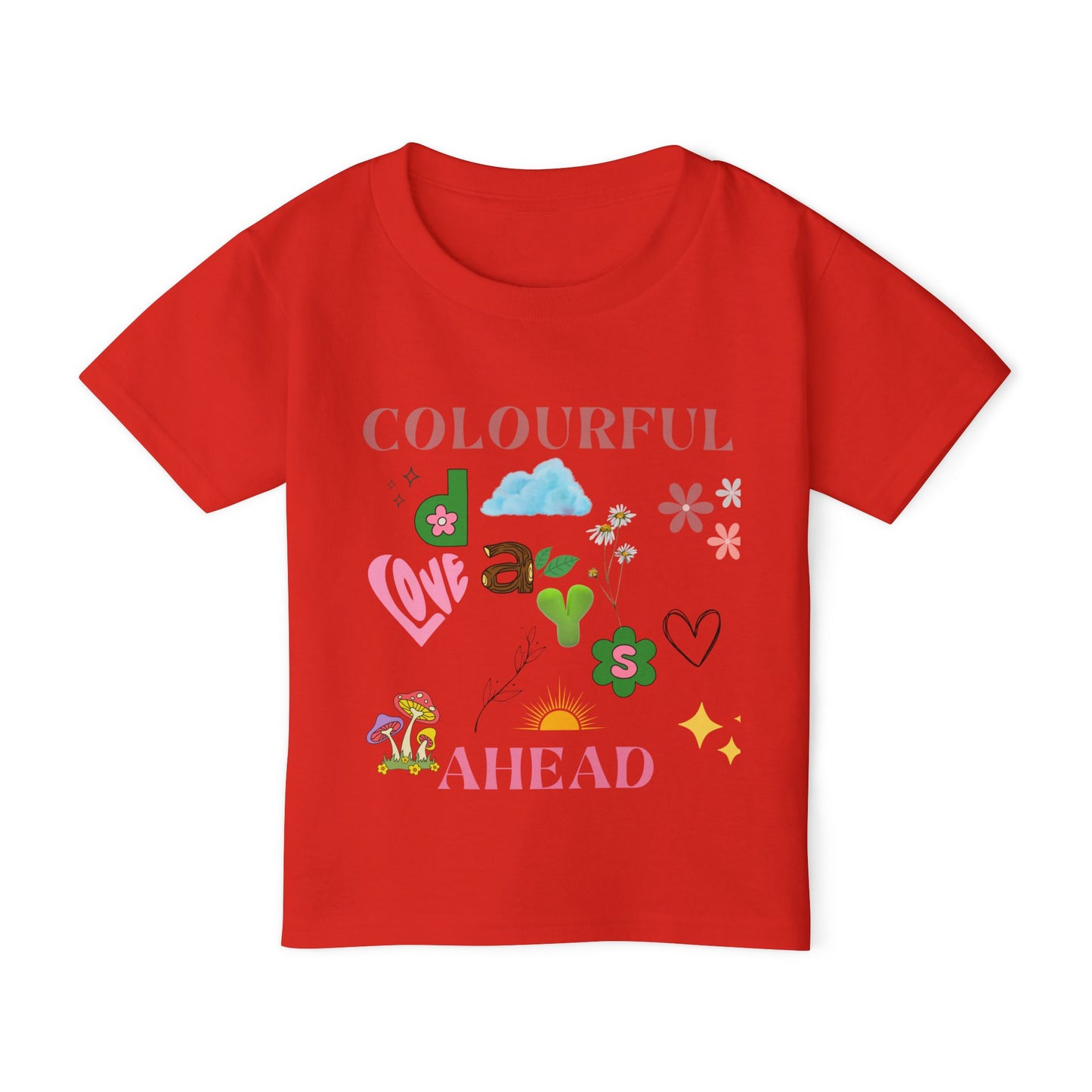 Toddler T-shirt, Playful Bright Sun Heart Mushroom Grass Stick, Colorful Kids Tee, Fun Baby Shirt, Happy Child Clothing, Cute Preschool Top