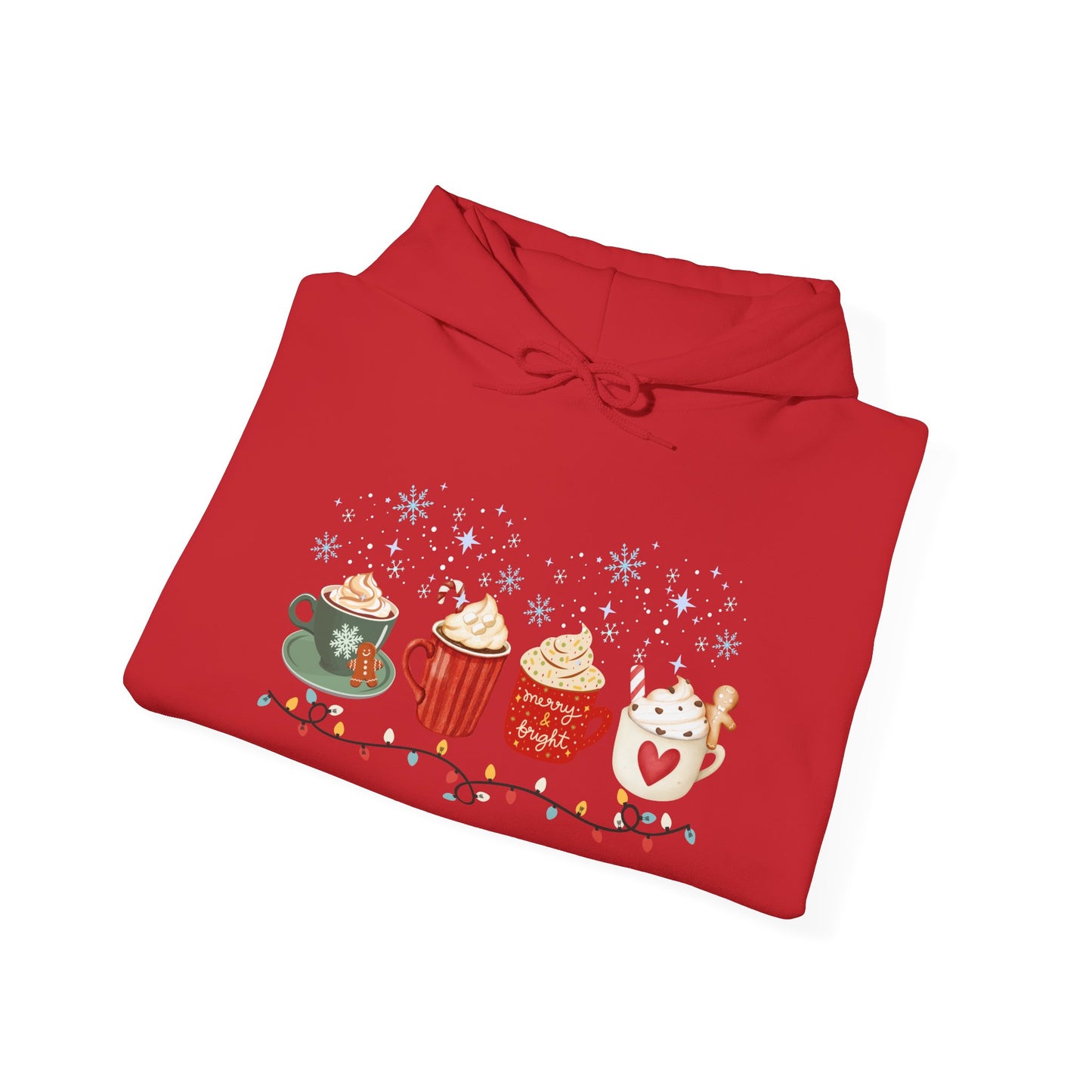 Christmas Snow Lights Hoodie, Festive Winter Holiday Sweatshirt, Xmas Mug Design, Cute Unisex Pullover, Cozy Christmas Jumper, Snowflake