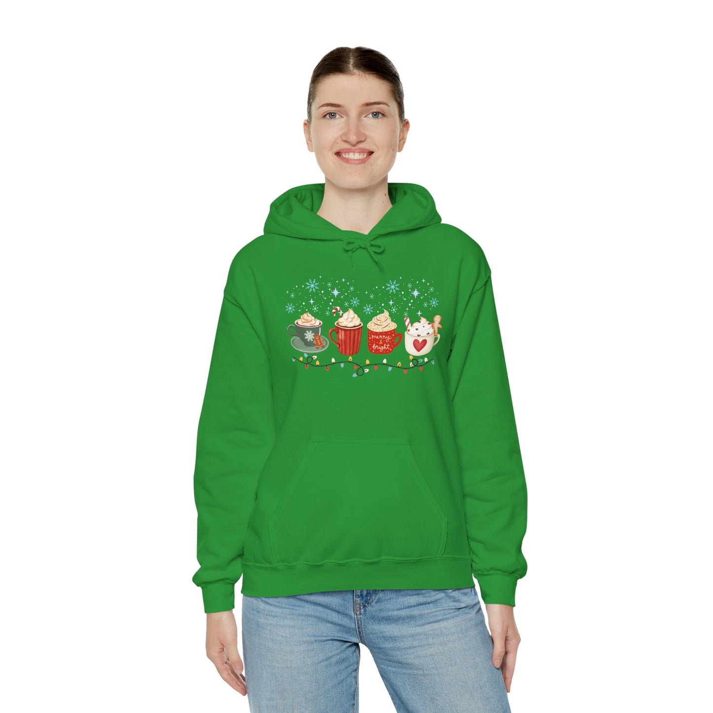 Christmas Snow Lights Hoodie, Festive Winter Holiday Sweatshirt, Xmas Mug Design, Cute Unisex Pullover, Cozy Christmas Jumper, Snowflake