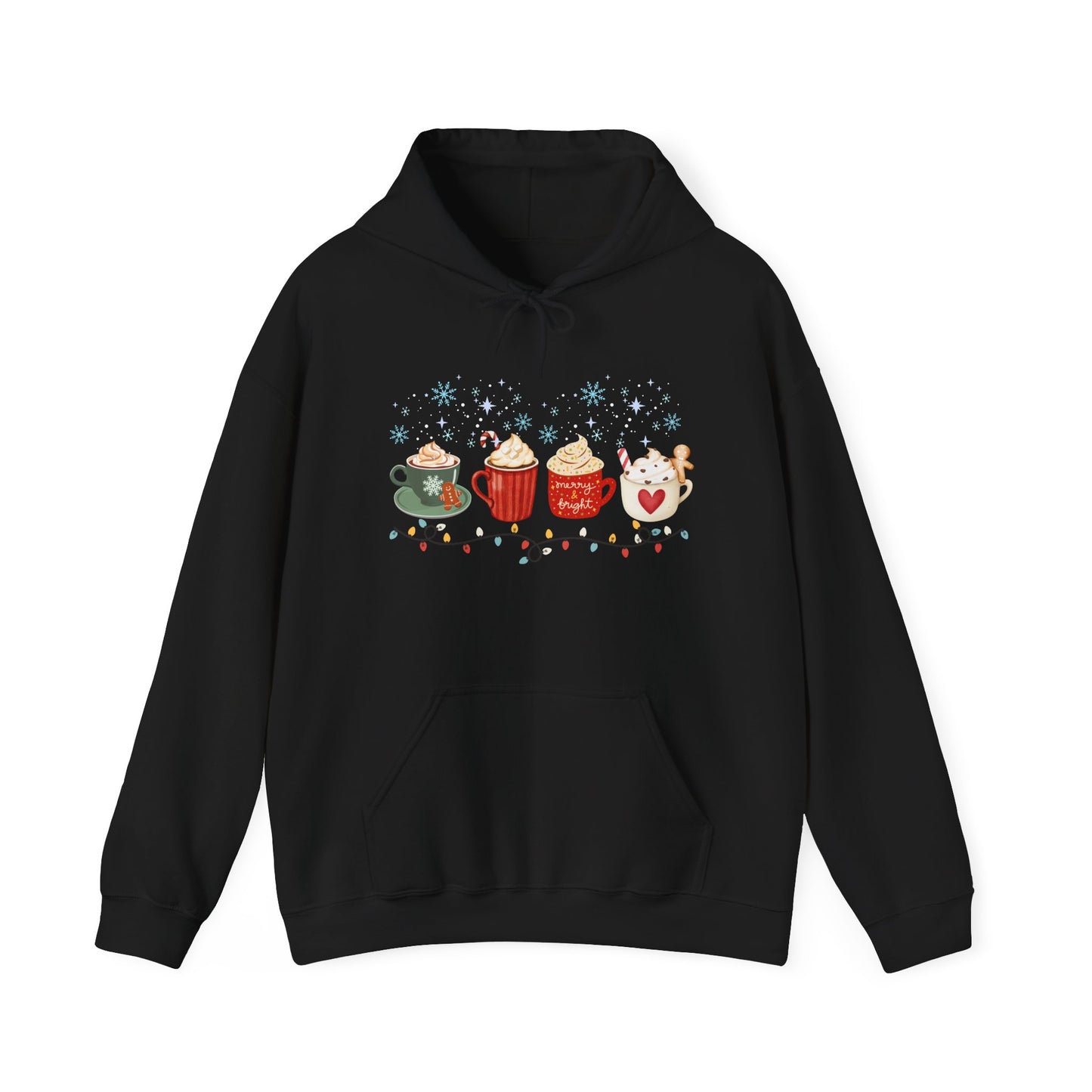 Christmas Snow Lights Hoodie, Festive Winter Holiday Sweatshirt, Xmas Mug Design, Cute Unisex Pullover, Cozy Christmas Jumper, Snowflake