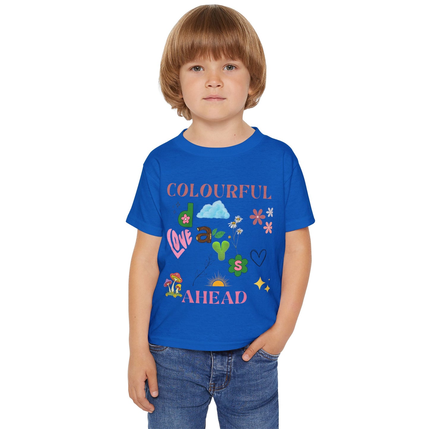 Toddler T-shirt, Playful Bright Sun Heart Mushroom Grass Stick, Colorful Kids Tee, Fun Baby Shirt, Happy Child Clothing, Cute Preschool Top