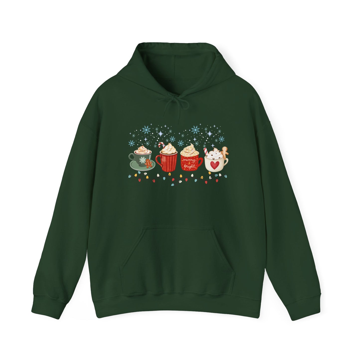 Christmas Snow Lights Hoodie, Festive Winter Holiday Sweatshirt, Xmas Mug Design, Cute Unisex Pullover, Cozy Christmas Jumper, Snowflake