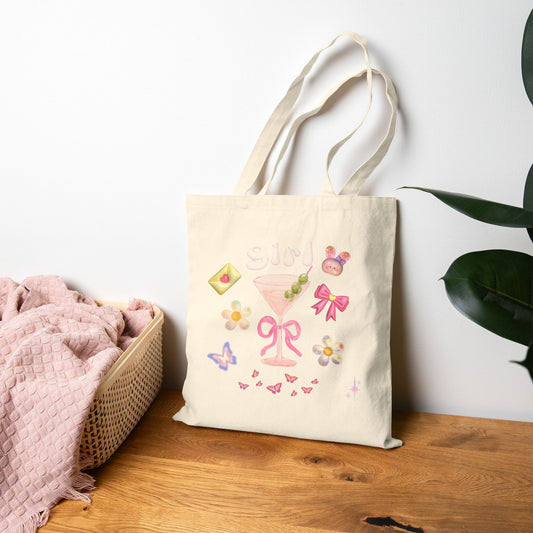 Cotton Canvas Tote Bag - Funny Girly with Flowers and Butterflies