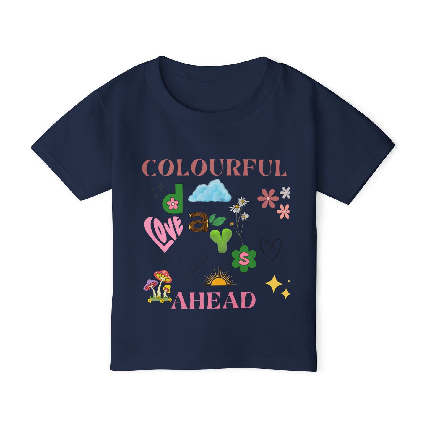 Toddler T-shirt, Playful Bright Sun Heart Mushroom Grass Stick, Colorful Kids Tee, Fun Baby Shirt, Happy Child Clothing, Cute Preschool Top