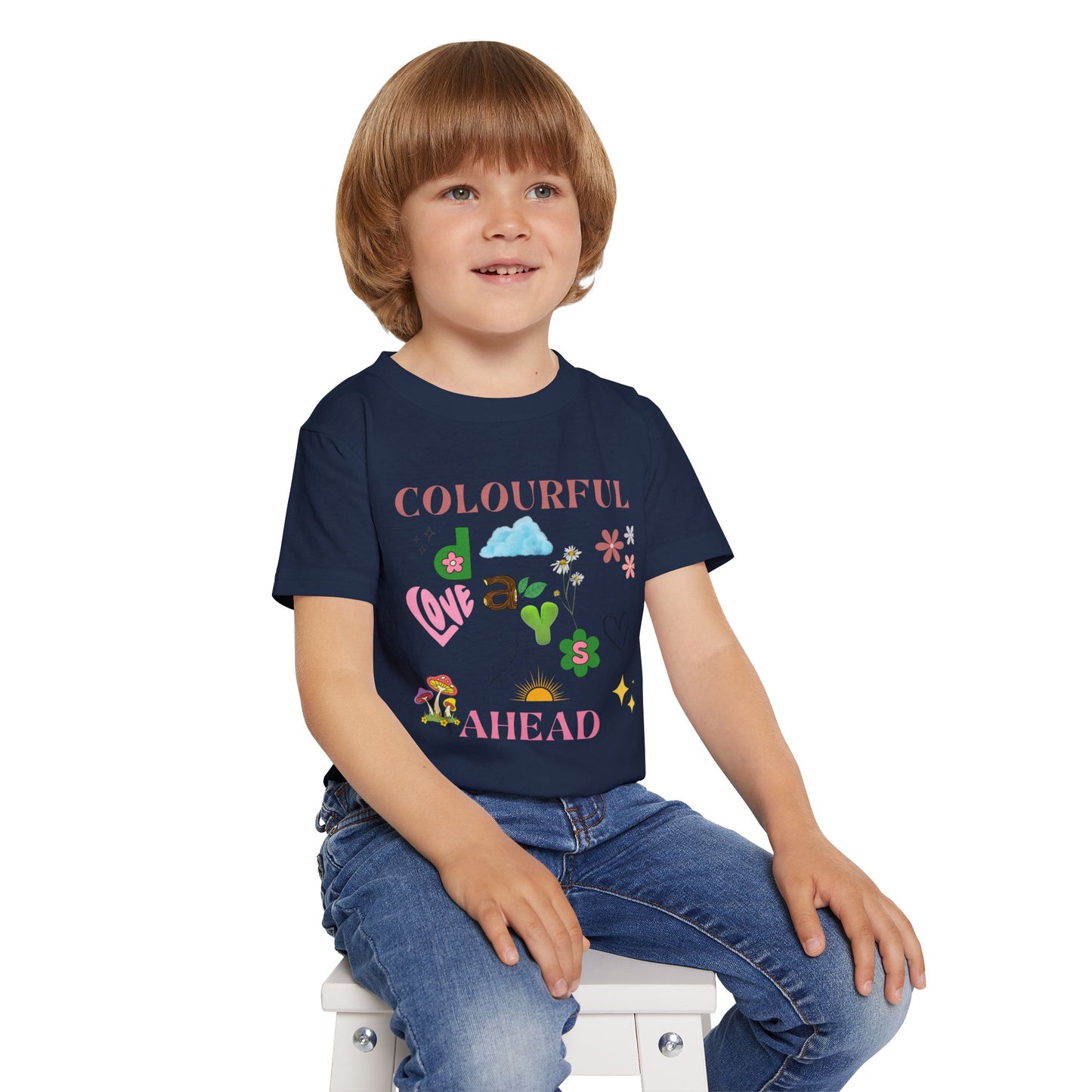 Toddler T-shirt, Playful Bright Sun Heart Mushroom Grass Stick, Colorful Kids Tee, Fun Baby Shirt, Happy Child Clothing, Cute Preschool Top