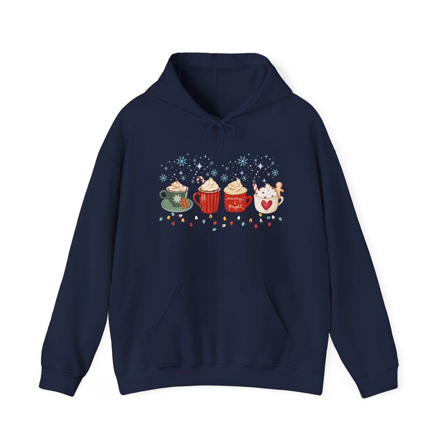Christmas Snow Lights Hoodie, Festive Winter Holiday Sweatshirt, Xmas Mug Design, Cute Unisex Pullover, Cozy Christmas Jumper, Snowflake