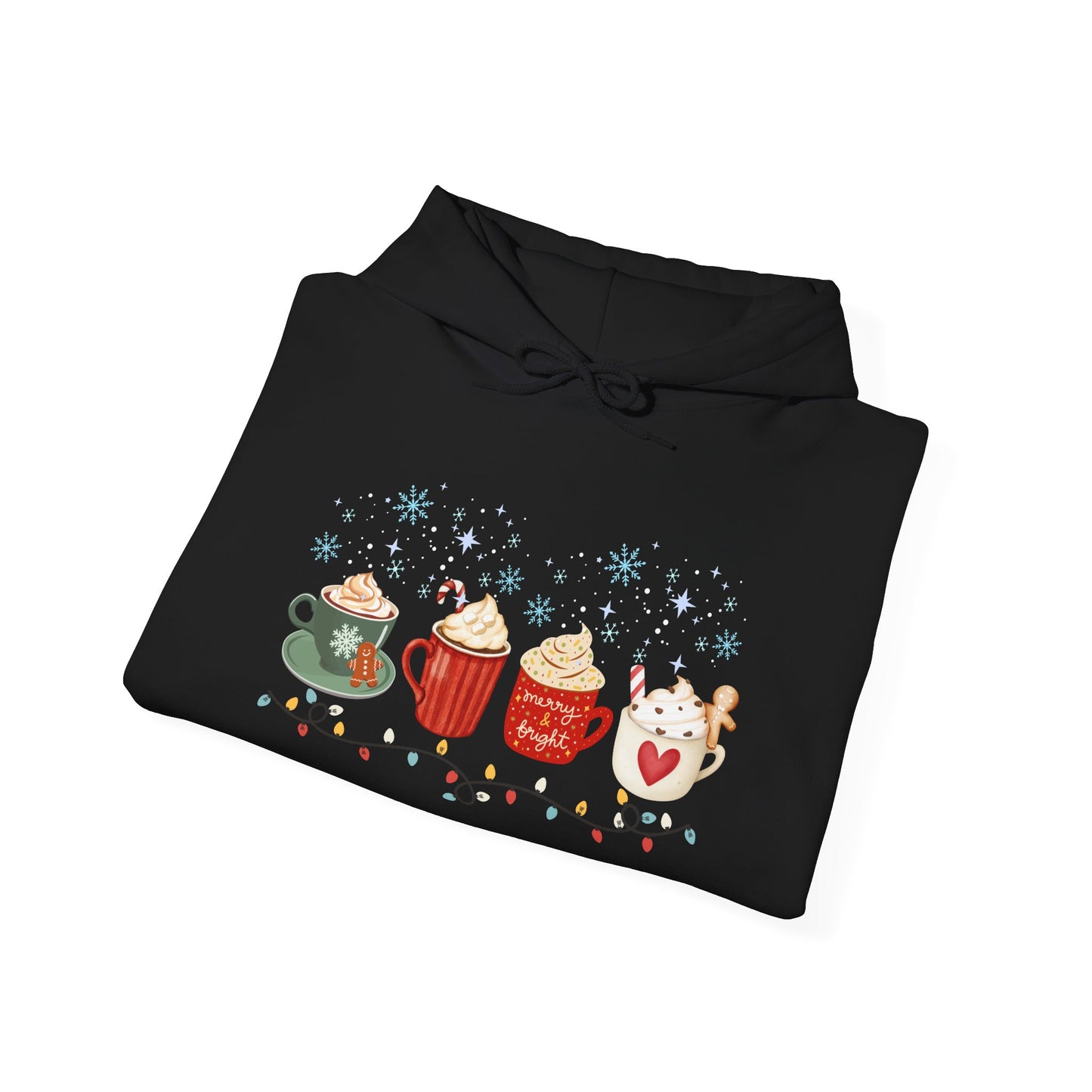 Christmas Snow Lights Hoodie, Festive Winter Holiday Sweatshirt, Xmas Mug Design, Cute Unisex Pullover, Cozy Christmas Jumper, Snowflake