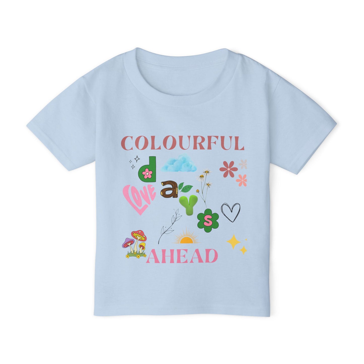 Toddler T-shirt, Playful Bright Sun Heart Mushroom Grass Stick, Colorful Kids Tee, Fun Baby Shirt, Happy Child Clothing, Cute Preschool Top