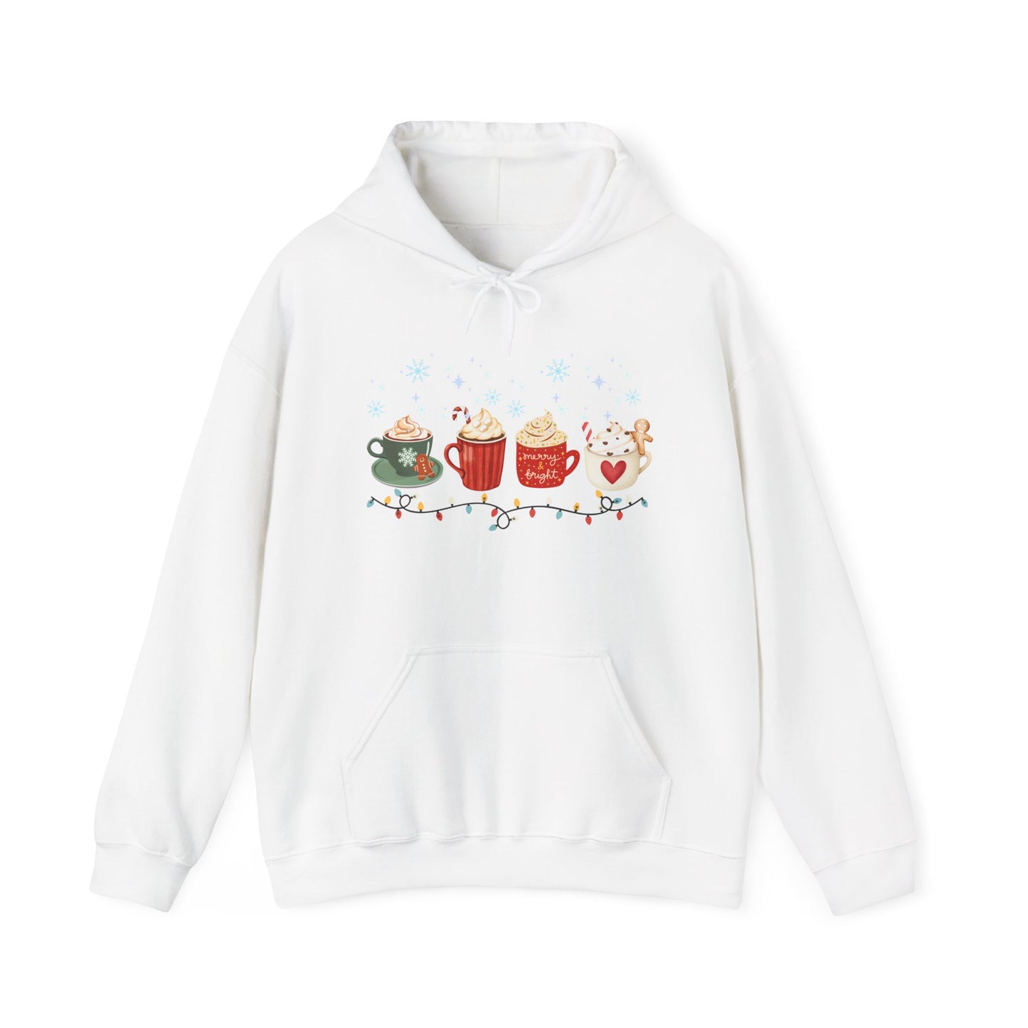 Christmas Snow Lights Hoodie, Festive Winter Holiday Sweatshirt, Xmas Mug Design, Cute Unisex Pullover, Cozy Christmas Jumper, Snowflake