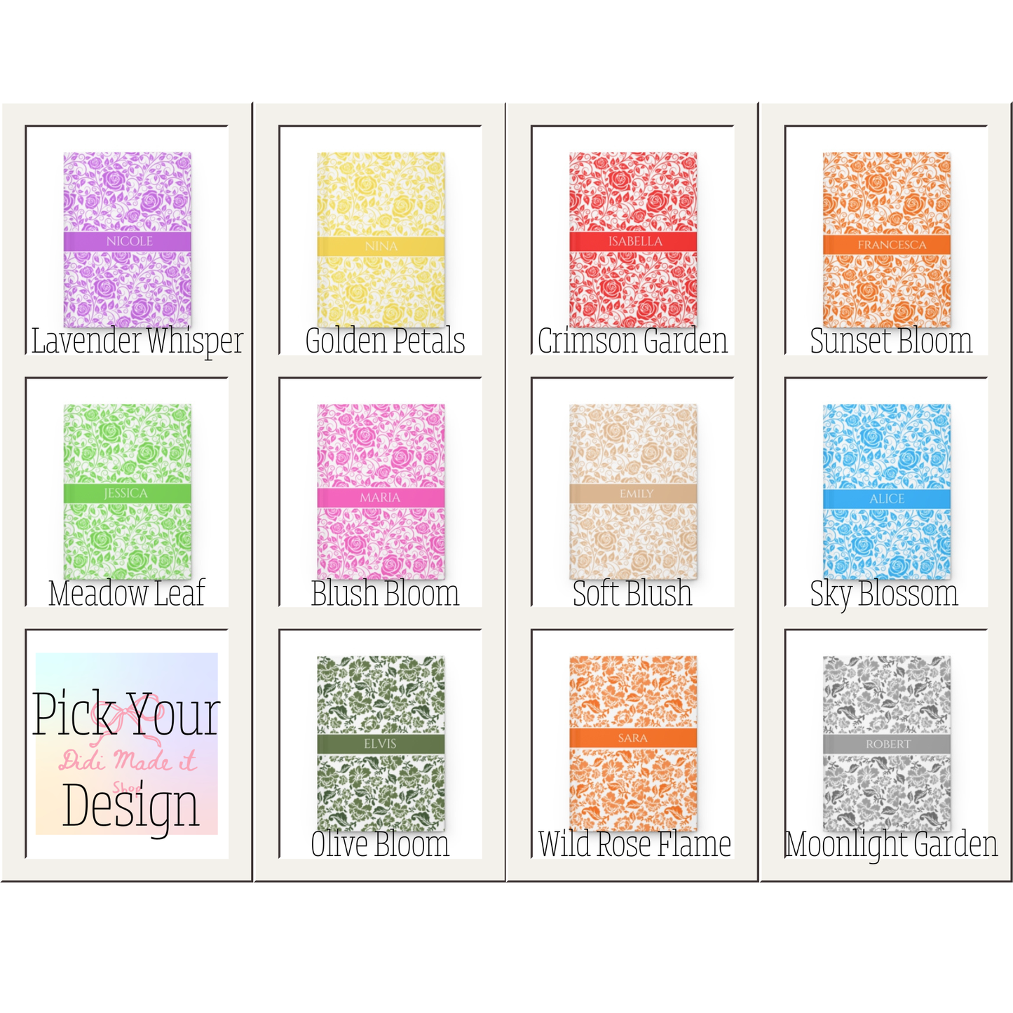 Personalized Floral Journal - 11 Designs, Custom Name Gift Notebook