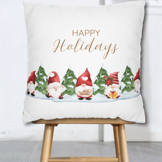 Happy Holidays Spun Polyester Pillowcase, Christmas Pillow Cover, Festive Home Decor, Holiday Throw Cushion, Seasonal Decoration