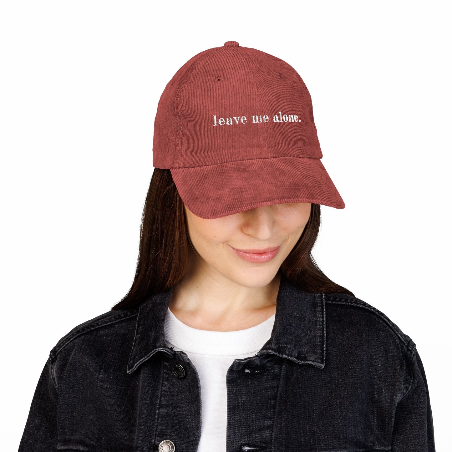 Cap with Embroidered 'Leave Me Alone, Not Interested, I Don't Care' Quote