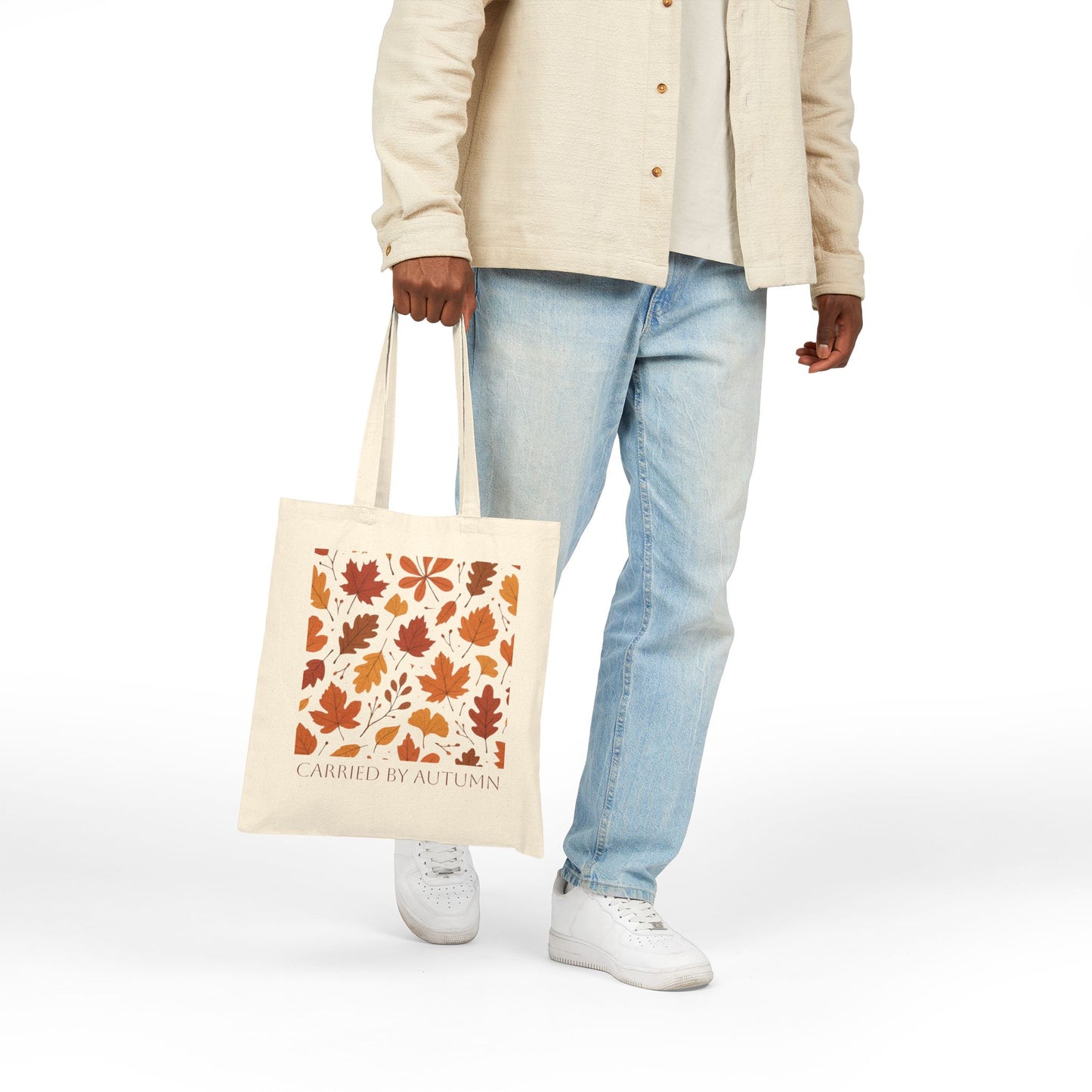 Autumn Cotton Canvas Tote Bag, Fall Leaves Tote, Eco-Friendly, Reusable Grocery Bag, Shoulder Bag Gift