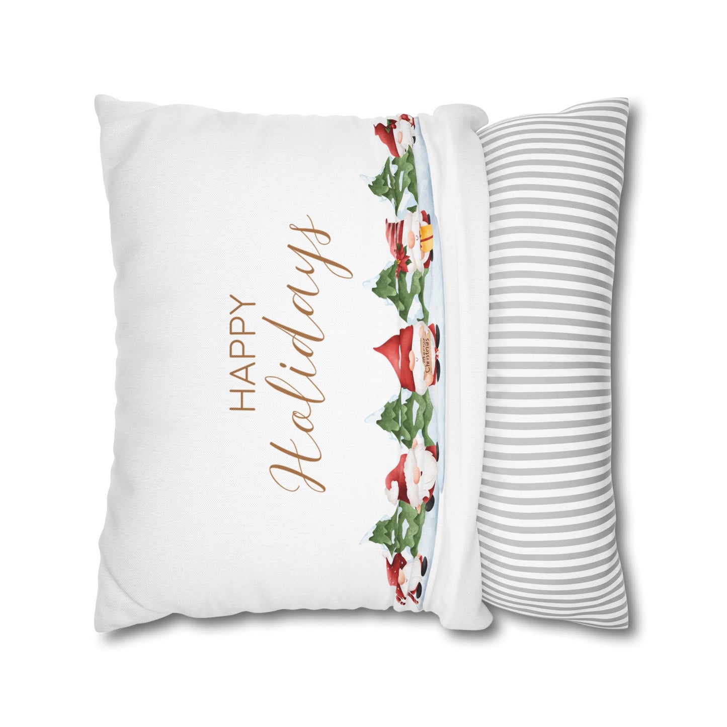 Happy Holidays Spun Polyester Pillowcase, Christmas Pillow Cover, Festive Home Decor, Holiday Throw Cushion, Seasonal Decoration